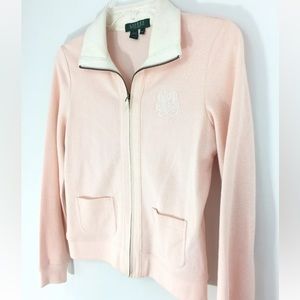 Ralph Lauren EUC Womens Light Pink Cotton Knit Zippered Jacket Sweater size PM